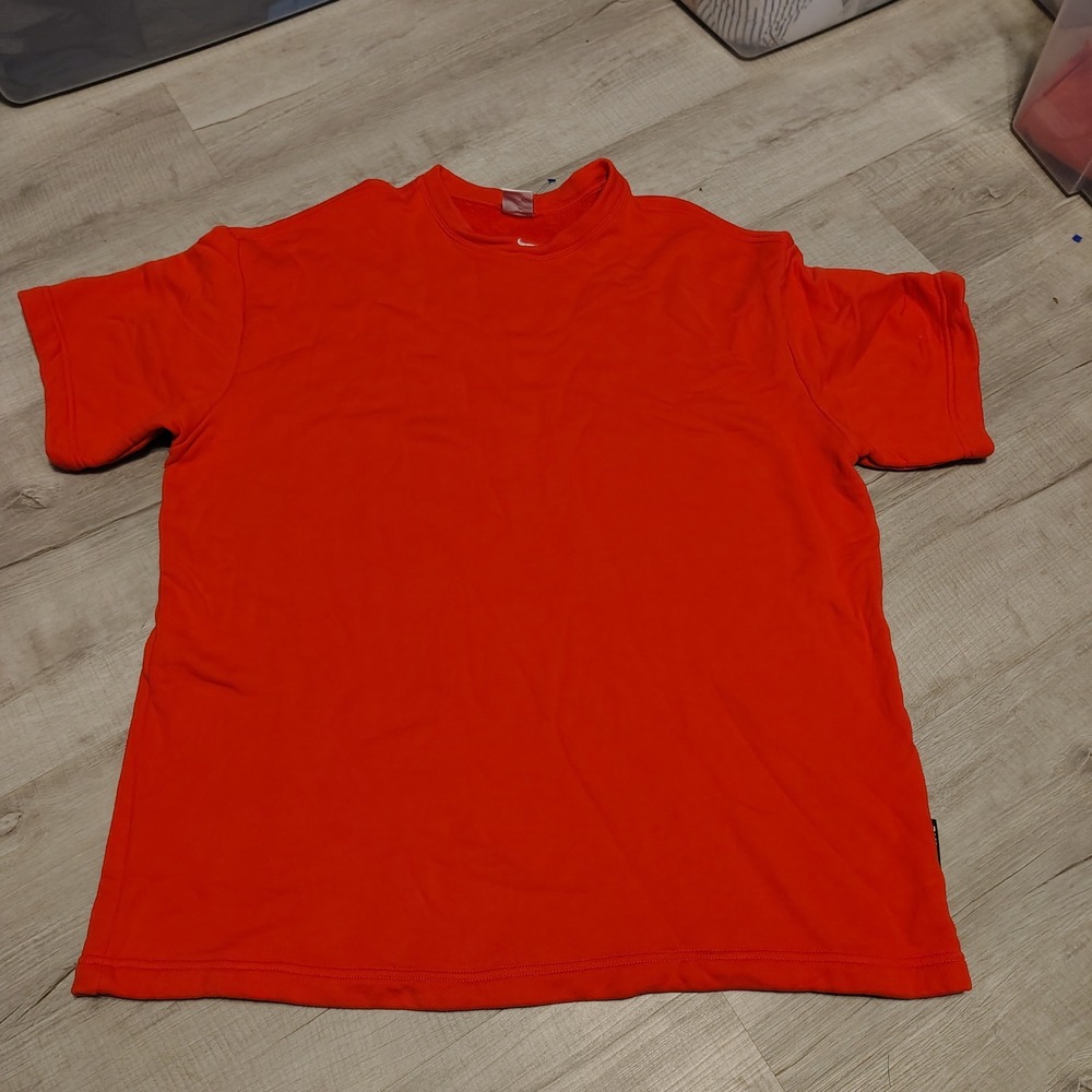 Nike Mens Short Sleeve Sweatshirt Orange French Terry Crew Neck Swoosh XL